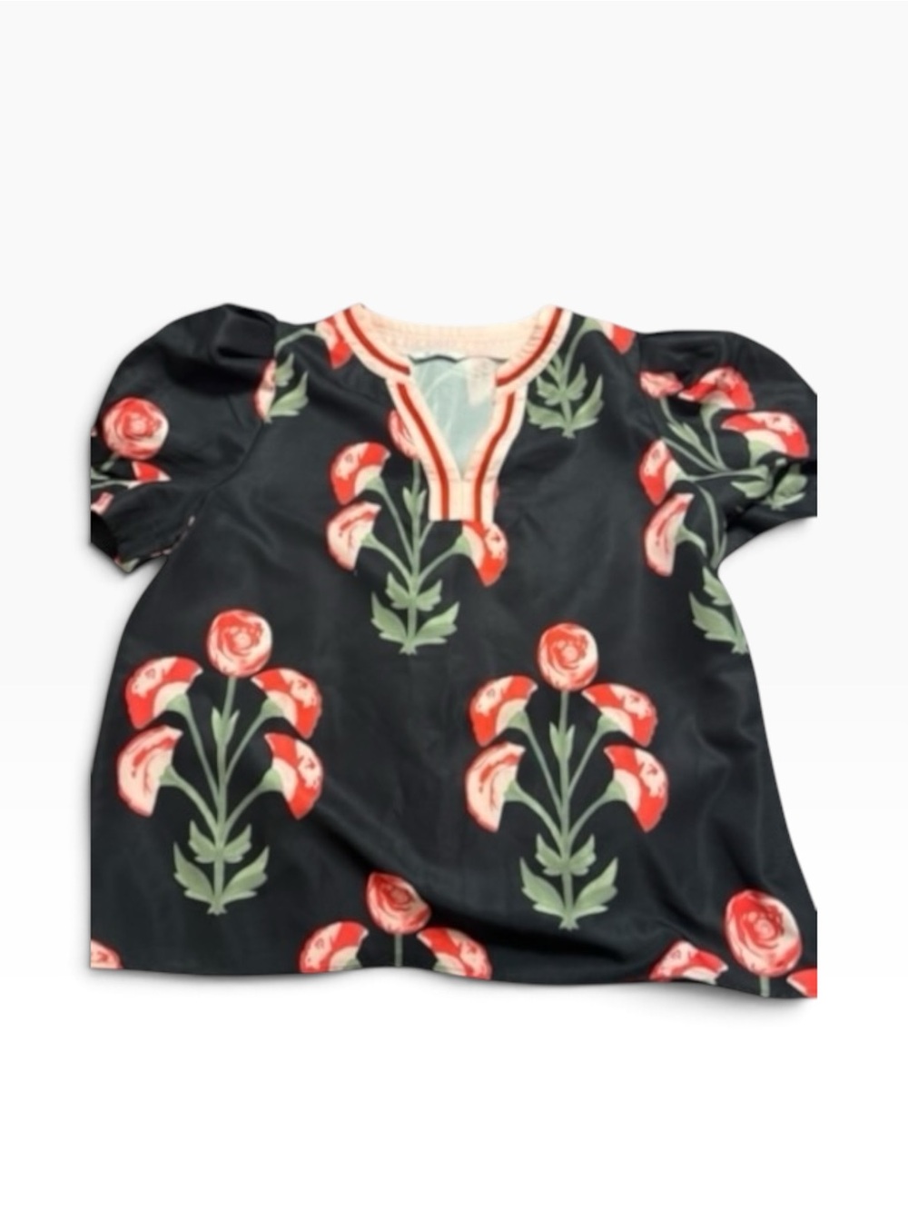 Cicybell Casual Floral Black Puff Sleeve Top